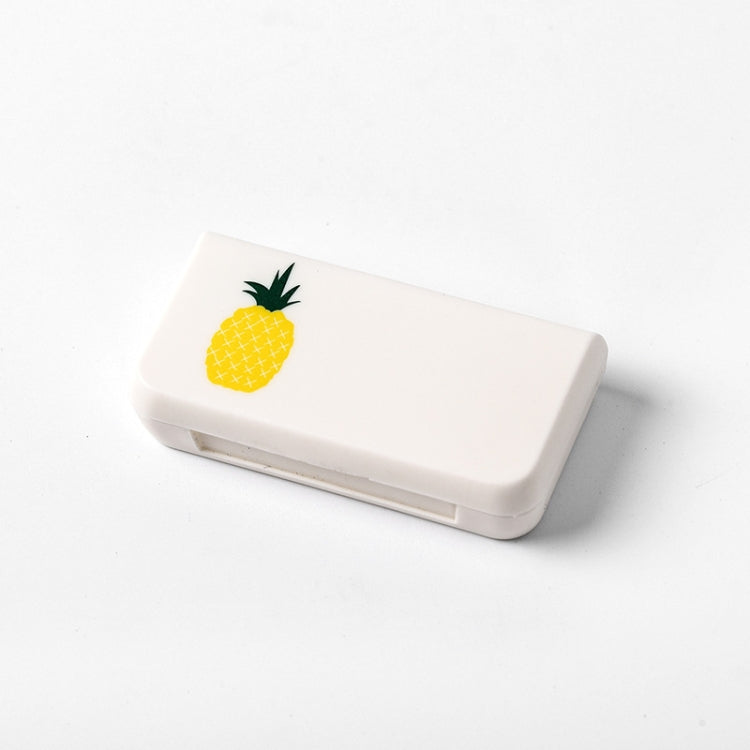 White portable medicine box with 3 compartments and yellow pineapple graphic on lid