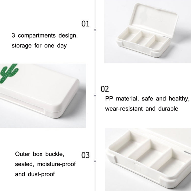 White portable medicine box with lid open showing three interior compartments