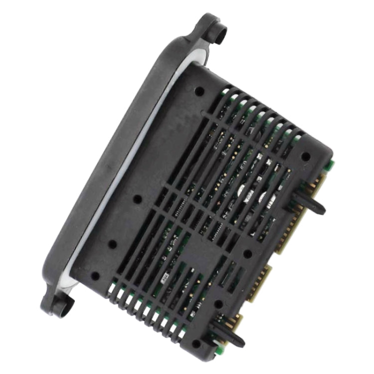 LED driver module rear view with black heat-sink fins and gold edge pins
