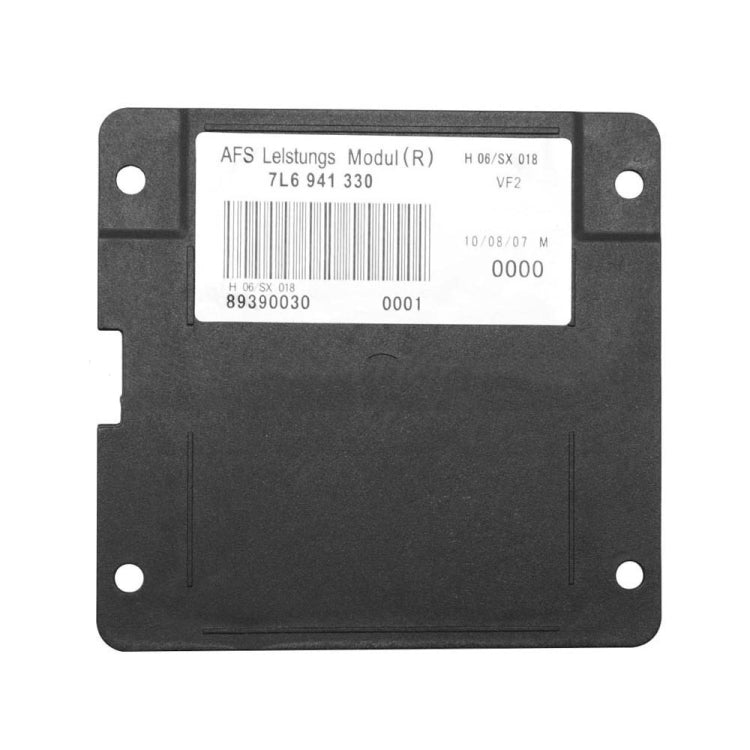 AFS headlight turning control module, black electronic unit with barcode label and mounting holes