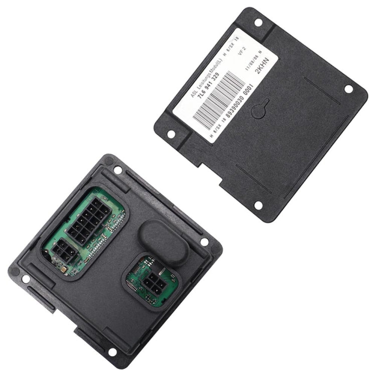 AFS headlight turning control module set, black housing with barcode label and circuit openings