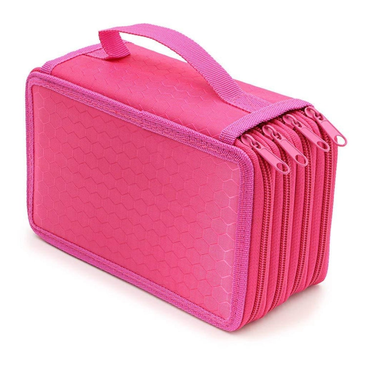 Rose red four-layer square pencil case with textured exterior and zip closure