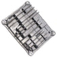 LED ballast control module vented grille housing with stamped part markings
