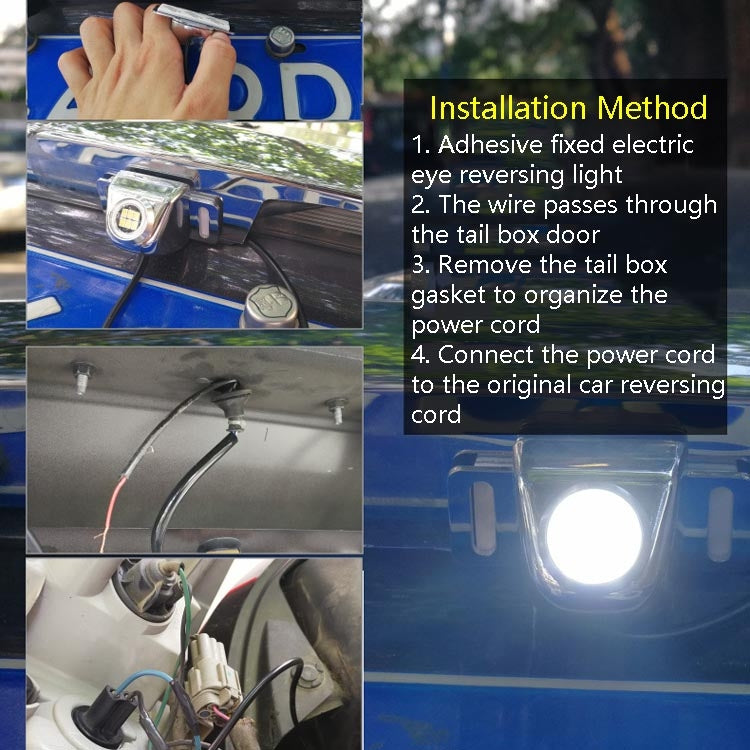 LED reversing auxiliary light installation showing mounted light and wire connections