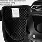 Motorcycle knee pad interior close-up, black mesh lining with shock-absorbing padding