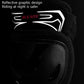 Black motorcycle knee pad with reflective logo on top strap and hard protective shell