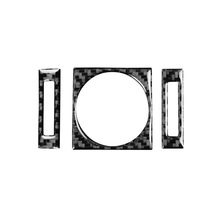 Black carbon-fiber clock panel sticker set: round center and side strips, 3 pcs