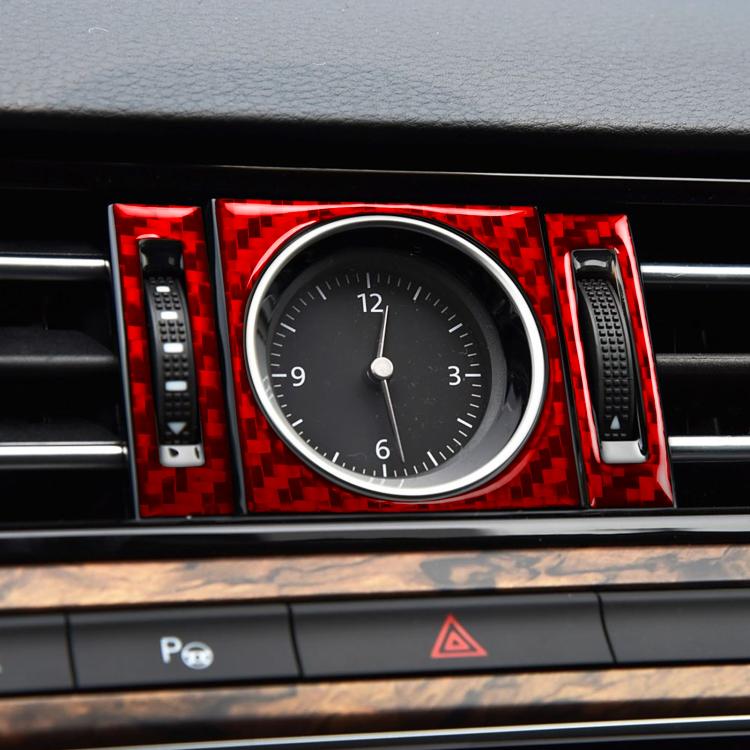 Red carbon-fiber clock panel sticker set with round ring and side vent strips, 3 pcs