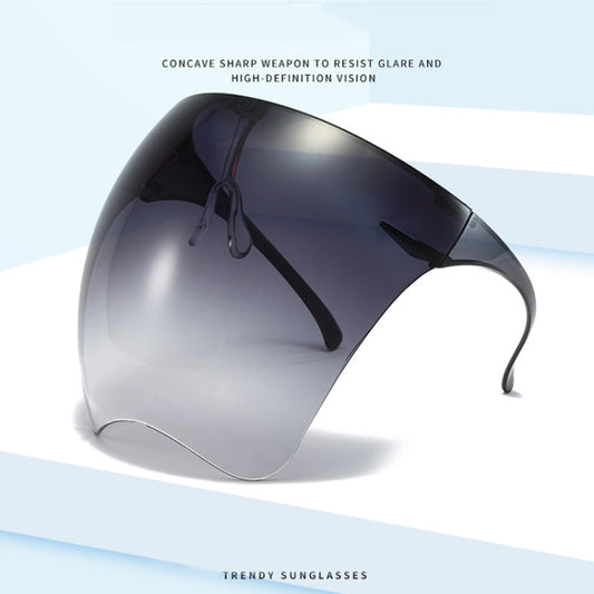 Gradient gray face shield goggles with curved visor and side arms