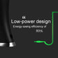 Black LED desk lamp base close-up with textured finish and connected charging cable