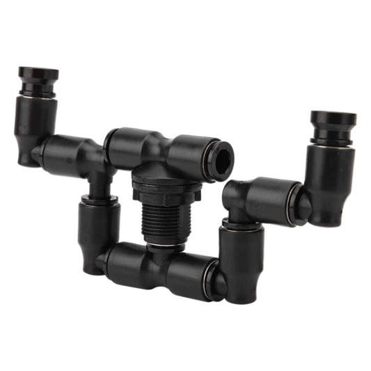 Black double-head spray nozzle assembly with threaded center connector