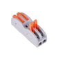 Fast wire joint connector, gray housing with orange spring levers, open wiring ports