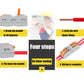 Fast wire joint connector with orange lever on stripped wire ends, four-step use
