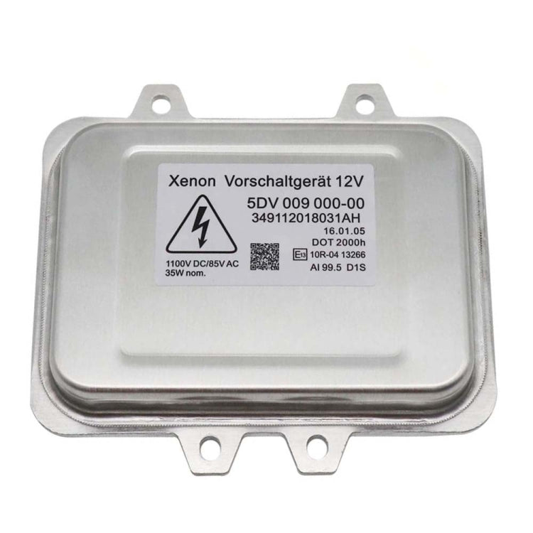 Xenon headlight ballast module with printed specifications label, metal housing