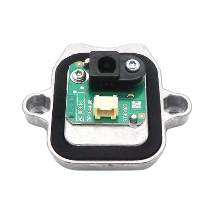 LED driver module with green circuit board, black connector, and metal mounting housing