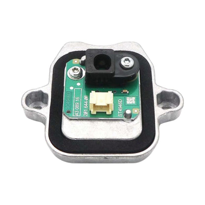 LED driver module with green circuit board, black connector, and metal mounting housing