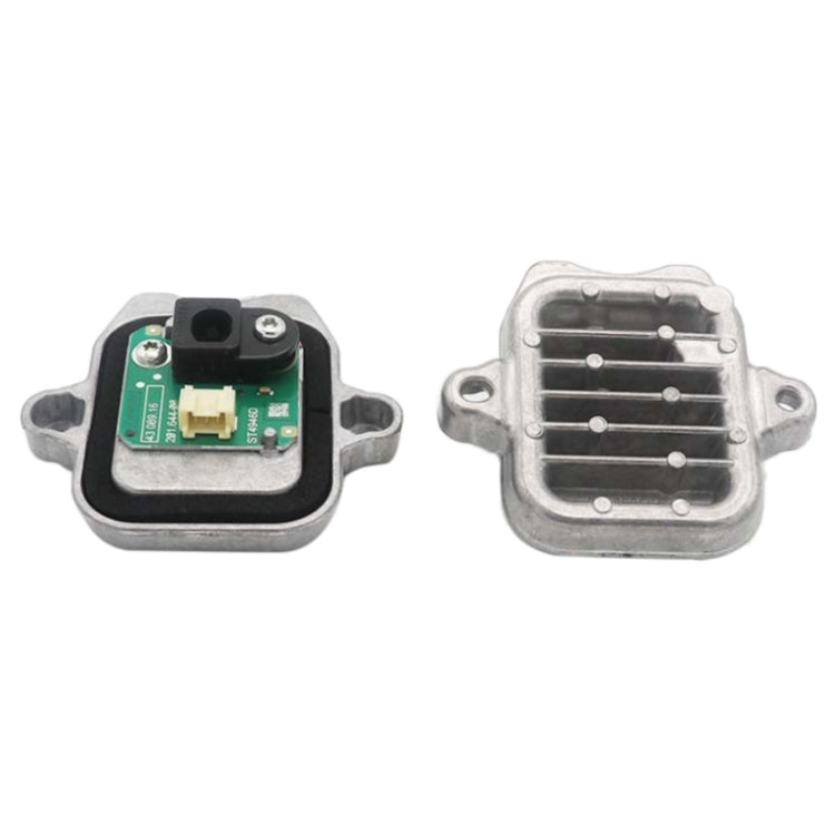 LED driver module shown front and back with metal housing and visible connector terminals