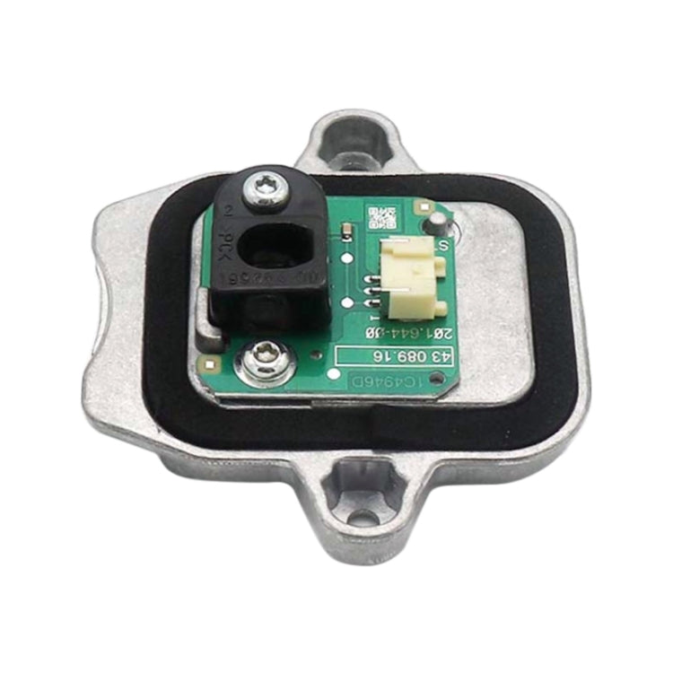 LED driver module front view with green PCB, black socket, and silver mounting feet