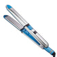 2-in-1 hair straightener and curler in blue and silver, dual heating plates