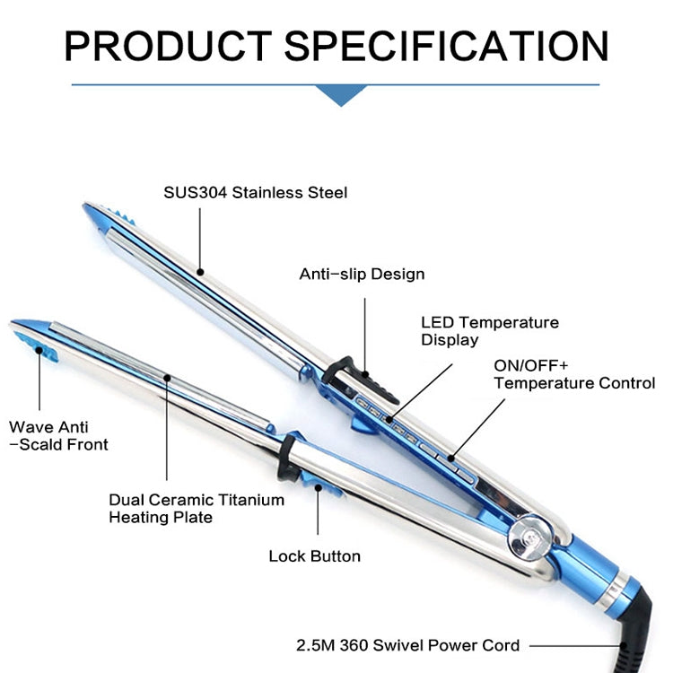 2-in-1 hair straightener and curler with LED temperature display and dual heating plates