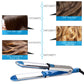 2-in-1 hair straightener and curler with blue control panel, dual plates, attached cord