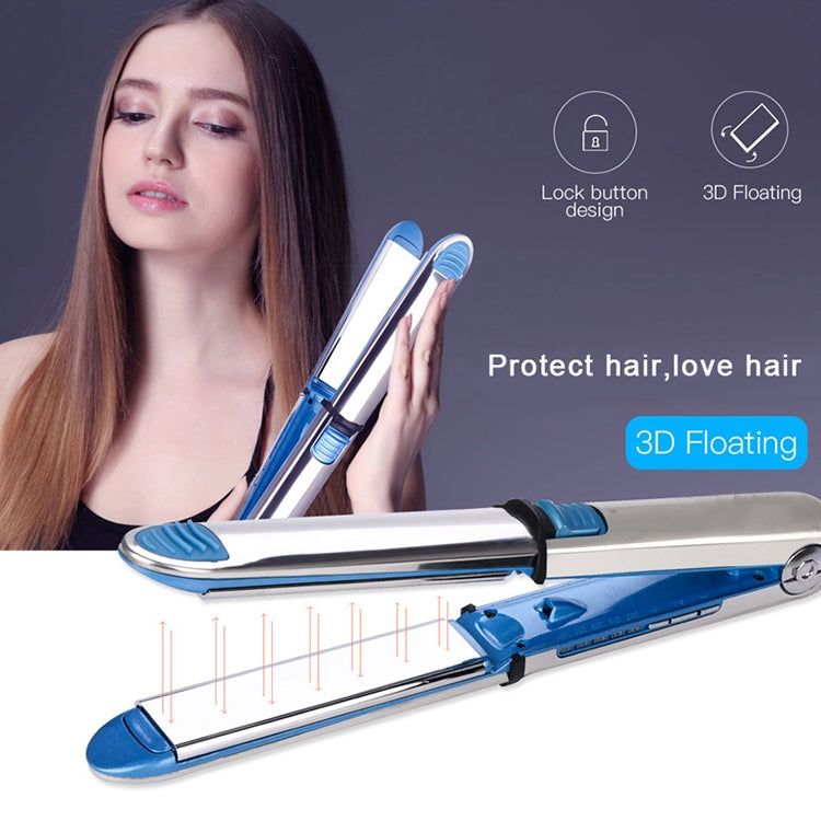 2-in-1 hair straightener and curler with lock button and blue control base