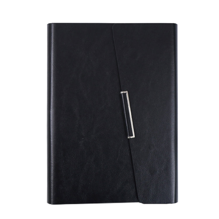 Black imitation leather PU A5 tri-fold notepad with metal pen loop