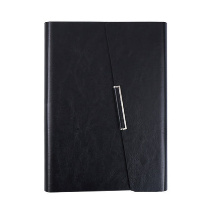 Black imitation leather PU A5 tri-fold notepad with metal pen loop