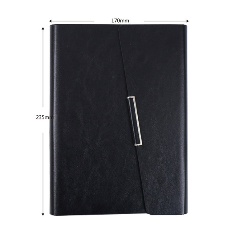 Black imitation leather PU A5 tri-fold loose-leaf notepad with pen loop