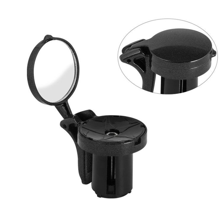 Black bicycle plug reflector with curved round mirror and mounting arm