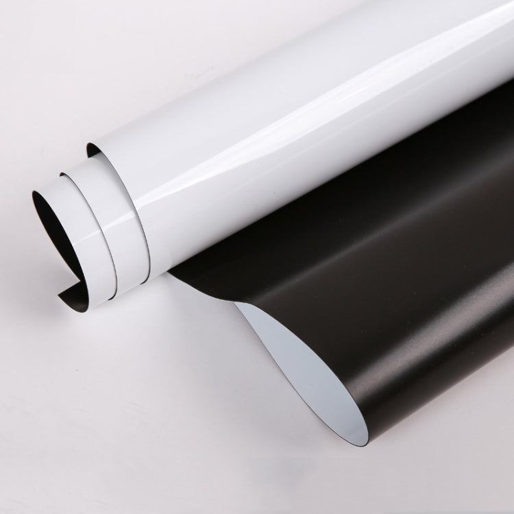Close-up of rolled magnetic whiteboard sticker, white top layer and dark underside