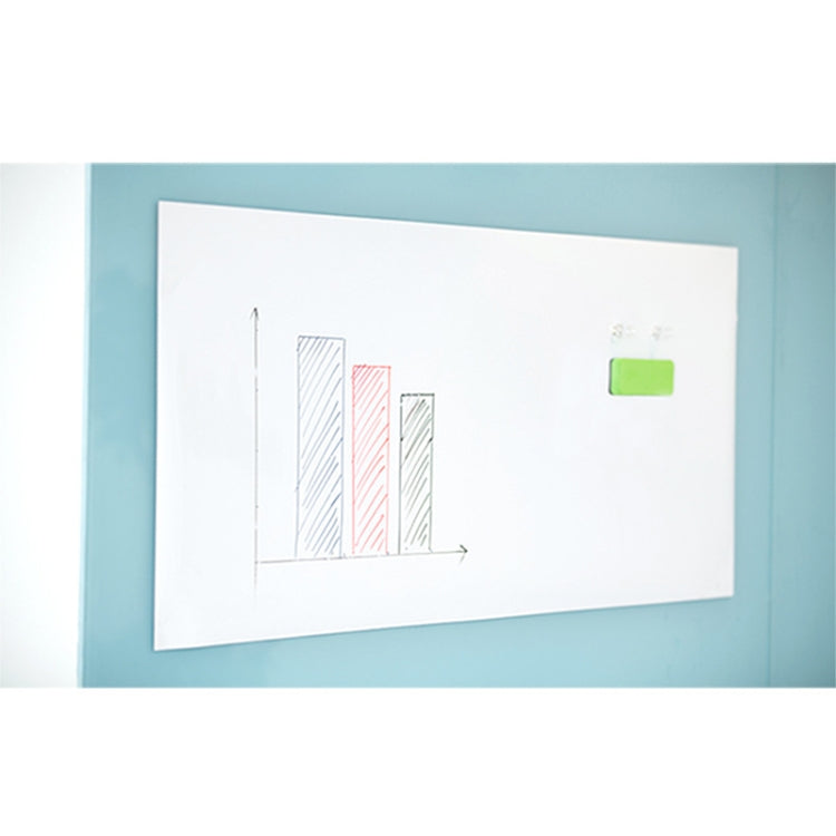 Mounted magnetic whiteboard wall sticker with chart drawing and small green magnet