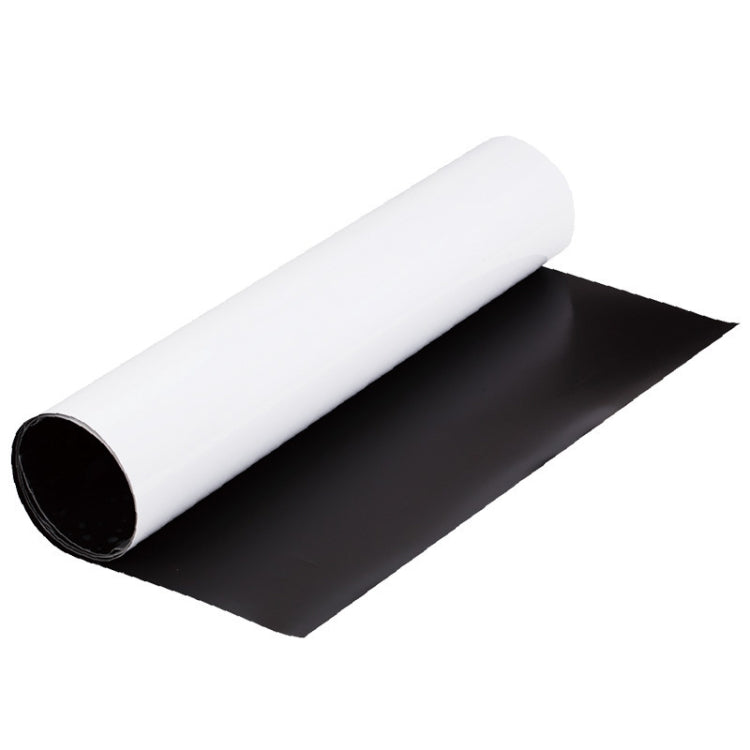 Rolled magnetic whiteboard sticker sheet, white front and dark backing base layer