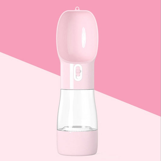 Pink pet dual-use water and food cup with segmented lid and clear bottle base