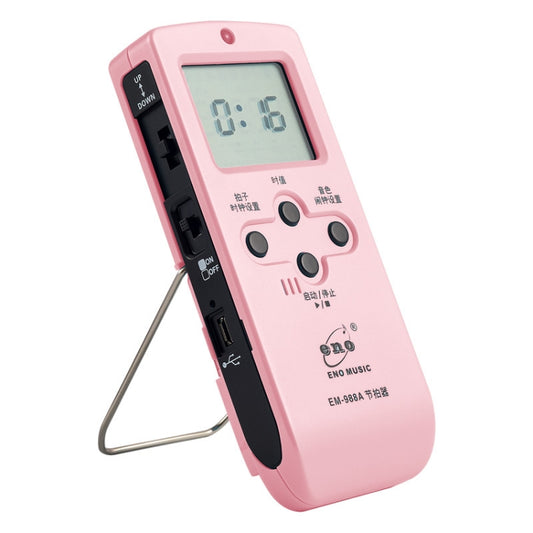 Pink electronic vocal rechargeable metronome with LCD screen and control buttons