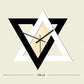 Geometric wall clock with star frame, light wood center, black hands; 28 cm length