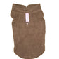 Brown fleece dog coat with hood and metal D-ring front clasp