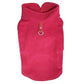 Red fleece dog coat with high neck and D-ring leash opening