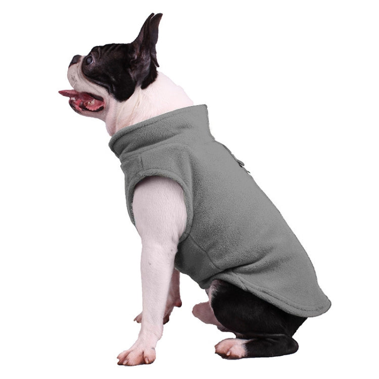 Gray dog polar flannel coat with arm openings, French Bulldog side profile