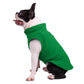 Green dog polar flannel coat with arm openings, French Bulldog side profile