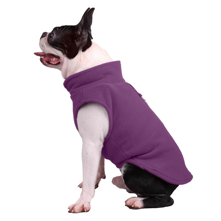 Purple dog polar flannel coat with arm openings, French Bulldog side profile