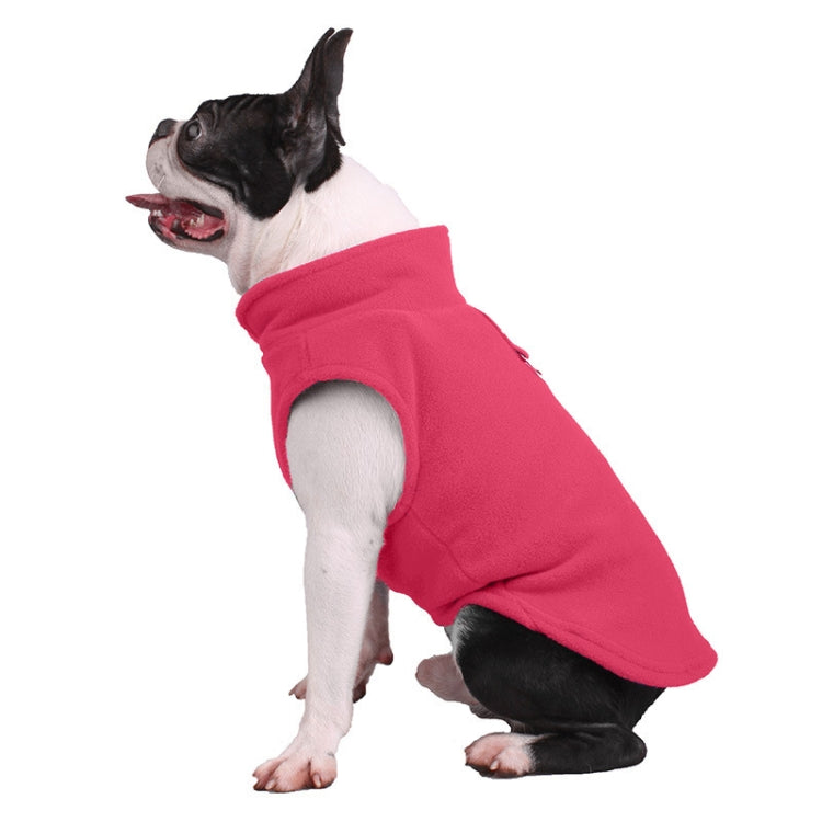 Pink dog polar flannel coat with arm openings, French Bulldog side profile