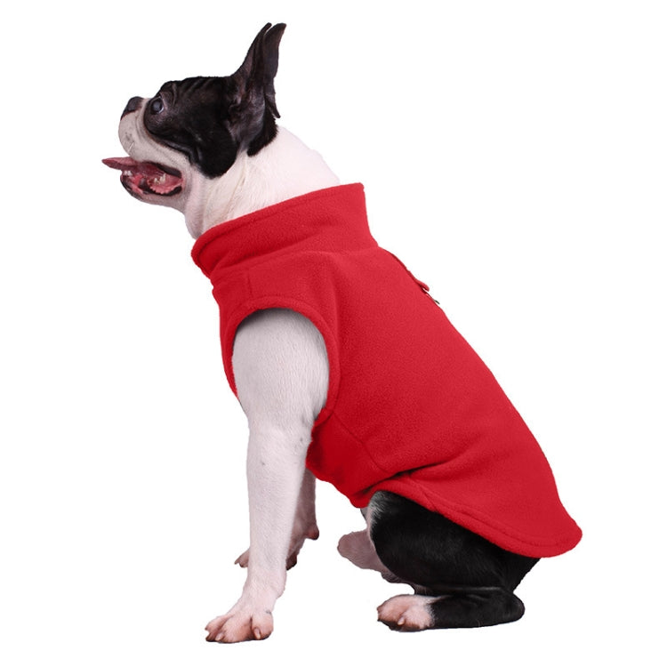 Red dog polar flannel coat with arm openings, French Bulldog side profile