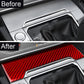 Volkswagen gear shift panel trim sticker, red carbon-fiber overlay installed