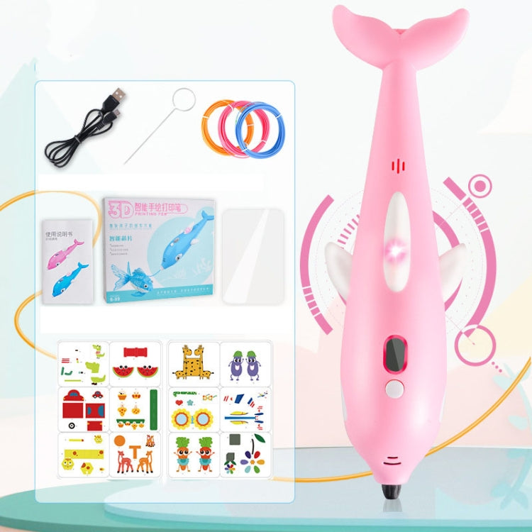 Pink dolphin-shaped 3D printing pen standing upright with control lights