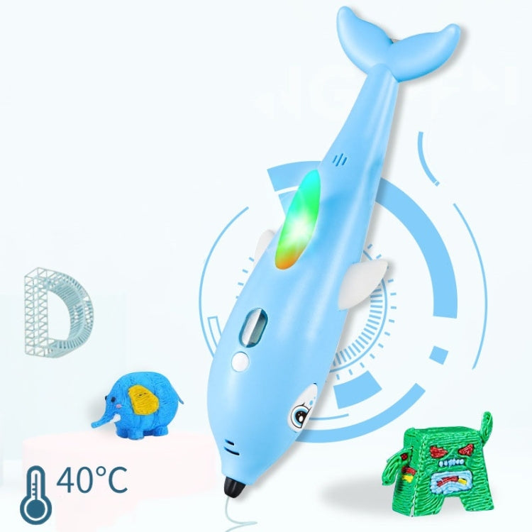 Blue dolphin 3D printing pen with built-in window and LED light glow