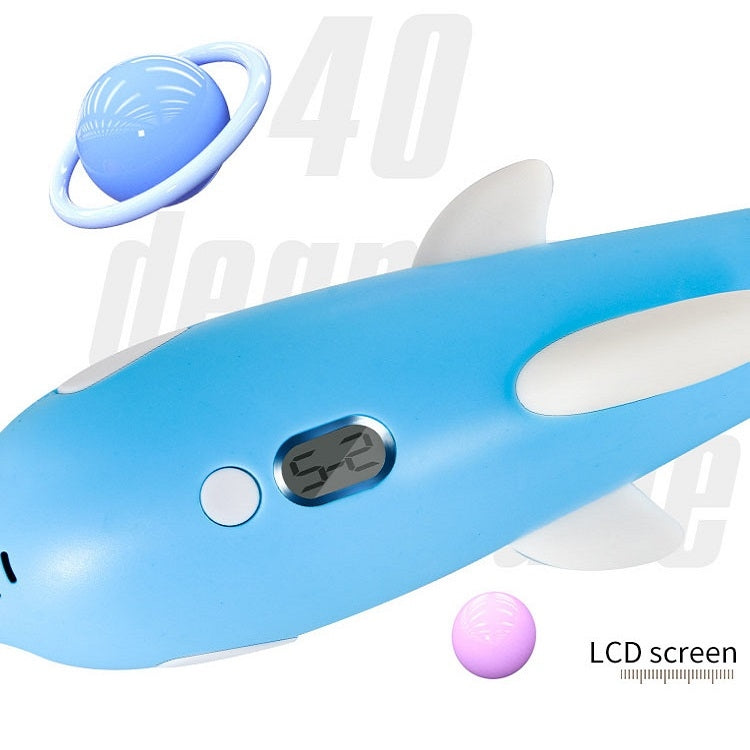 Blue dolphin-shaped 3D printing pen body with outlet and LCD screen