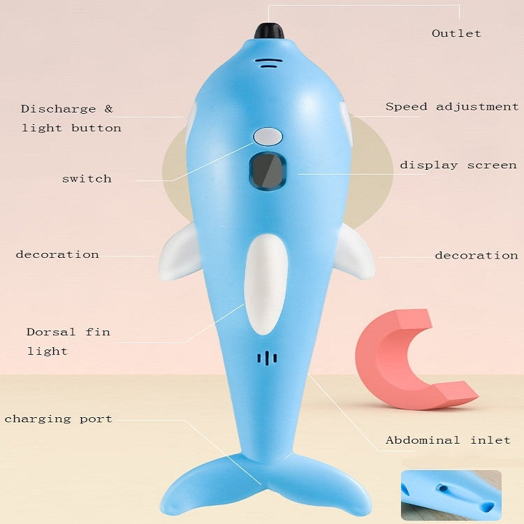 Blue dolphin-shaped 3D printing pen with display screen and speed adjustment