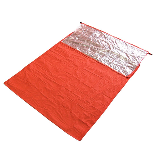 Double-envelope heat-reflective sleeping bag blanket in red with silver foil top layer