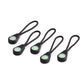 Luminous zipper pulls, black loop cords with light green oval caps, multiple set